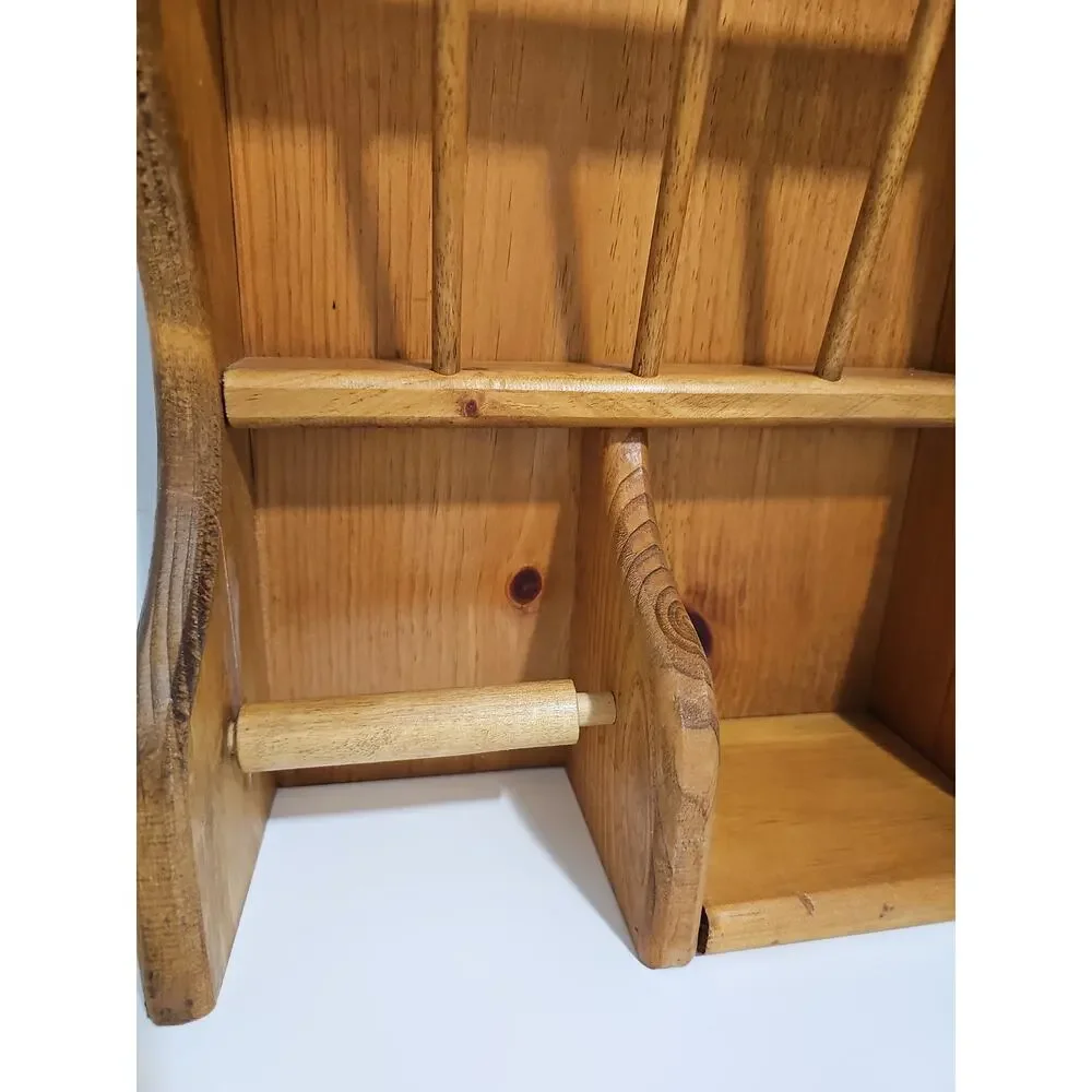 Vintage Wooden Bathroom Wall Organizer Heart Toilet Paper Holder Magazine Rack